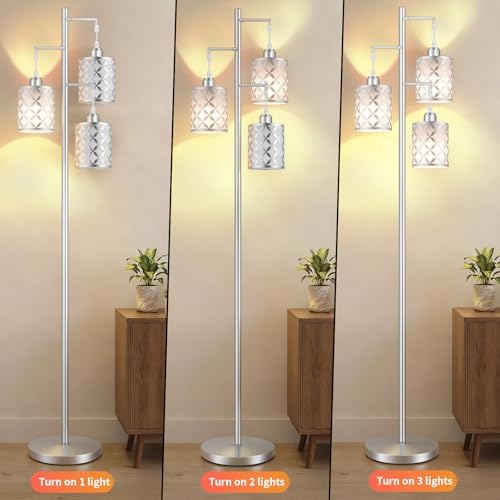 72" Dimmable Floor Lamp with Remote & Timer, Modern Minimalist Standing Lamp for Living Room Bedroom, 3 Individually Controlled Heads, 2 Height Options, 3x 1100LM LED Bulbs Included -Silver