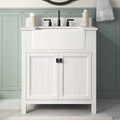 30 Inch White Bathroom Vanity with Sink, Solid Wood | Farmhouse Pre Assembled Vanity Bathroom with Soft Closing Doors, Vanity for Bathroom, Apron Farm Sink