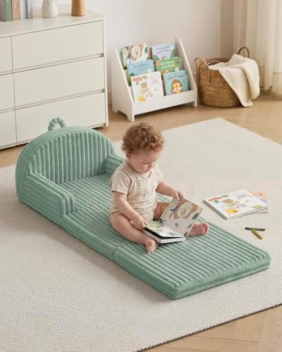 Blissful Diary Foldable Kids Couch, 2-in-1 Kids Sofa Chair, Sage Green
