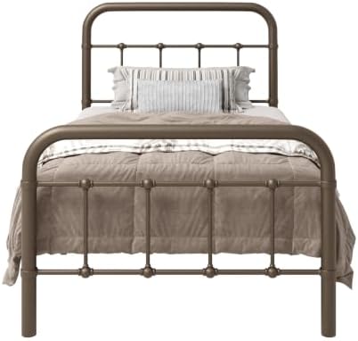 Allewie Twin Metal Bed Frame with Victorian Headboard, Antique Bronze