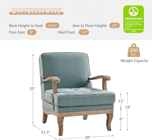 HULALA HOME Mid-Century Modern Accent Chair, Upholstered Lounge Arm Chair with Solid Wood Legs and Armrest, Removable Cushion Comfy Retro Reading Armchair for Living Room, Bedroom, Balcony, Blue