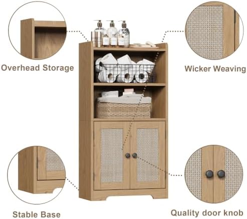 ChooChoo Small Bathroom Storage Cabinet with 2 Door and Shelves | Narrow Toilet Paper Cabinet, Bathroom Floor Cabinet and Organizers for Small Spaces, 7.8" D * 15.7" W * 30.7" H, Natural