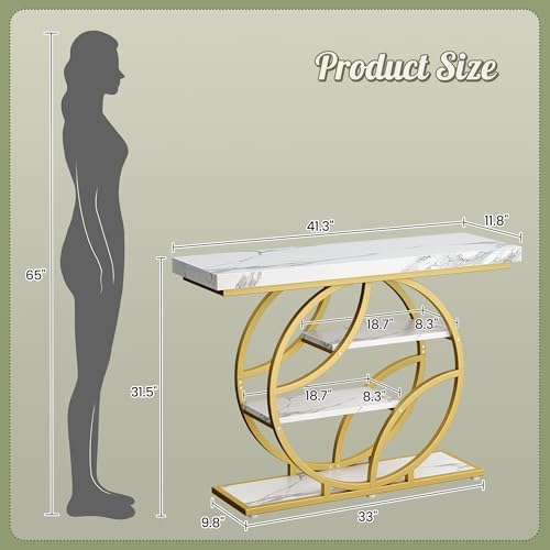 Huuger 41.3 Inch Entryway Table, Console Table with Shelves, Sofa Table