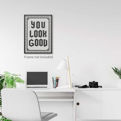 OMANI Black and White Quotes Wall Art Trendy Minimalist You Look Good Poster Funky Hexagon Tile Canvas Prints for Living Room Bathroom Wall Decor 24x36 inch Unframed