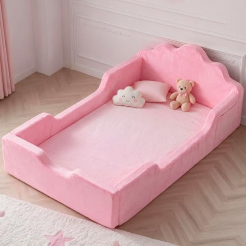 oaskys Toddler Floor Bed, No Assembly Needed Toddler Bed for Ages 3-8, Super Soft Frameless Foam Design with Removable Machine Washable Cover, Low to Ground Camas para Niños Bed