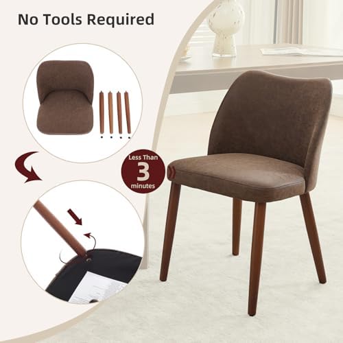 GarveeHome Leather Dining Chairs Set of 4 Upholstered PU Dining Chair with Wood Legs, Wing Backrest, Wooden Kitchen Chairs with Thick Cushions, Leveling Feet for Dining Room, Living Room, Taupe