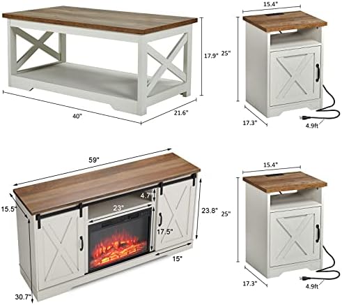 AMERLIFE Living Room Furniture Set, 59" White TV Stand with Fireplace