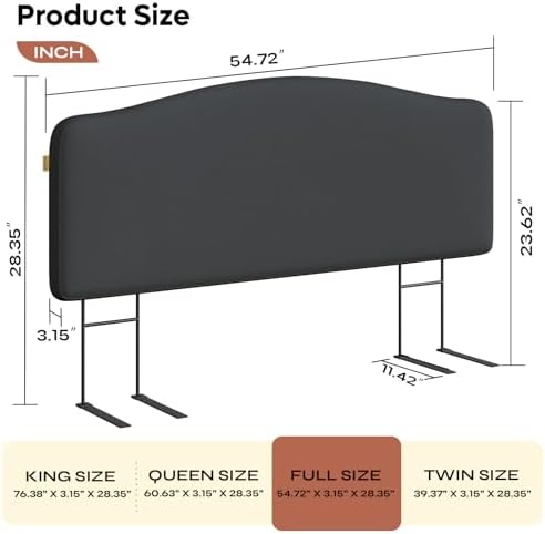 Pinmoco Full Upholstered Headboard, Height Adjustable Velvet, Dark Grey