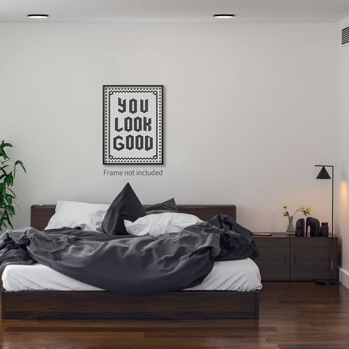 OMANI Black and White Quotes Wall Art Trendy Minimalist You Look Good Poster Funky Hexagon Tile Canvas Prints for Living Room Bathroom Wall Decor 24x36 inch Unframed