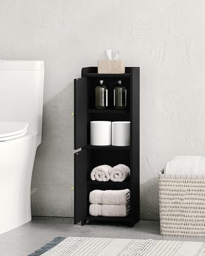Hzuaneri Bathroom Storage Cabinet, Small Corner Floor Cabinet with 2 Doors | Narrow Toilet Paper Cabinets with Adjustable Shelf, Bathroom Organizer for Small Spaces, 7.9" D x 9.8" W x 29.5" H Black
