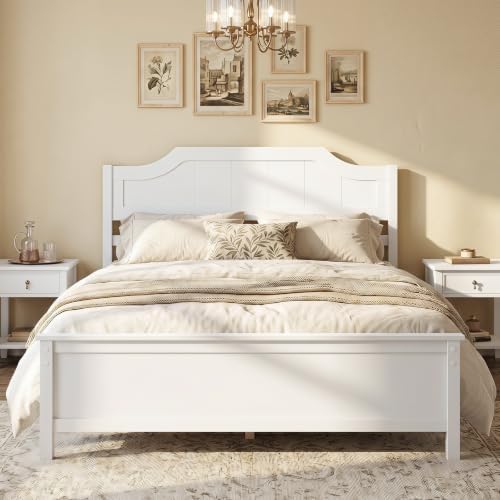 GIANTEX Full Size Wooden Bed Frame with Headboard, Wood Slat Support