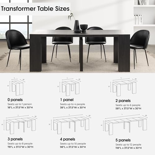Transformer Table Solid Wood Extendable Dining Table, Black