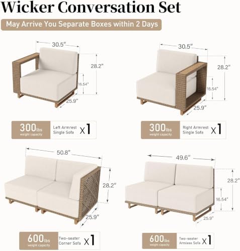 6-Piece Patio Sectional Furniture Set with 10" Thick Cushions