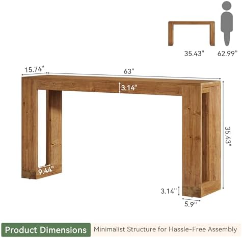 63-Inch Solid Wood Bar Table, Narrow Long Counter Height Pub Dining Table, Farmhouse Rectangular Home Coffee Bar Units for Kitchen, Dining Room, Living Room, Bistro, Brown