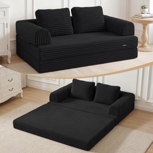 COMAX Convertible Futon Sofa Bed, 59" Folding Boneless Loveseat Small Couch