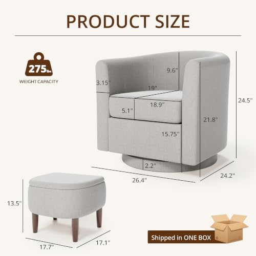 360° Swivel Accent Chair with Storage Ottoman Set of 2