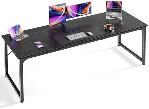 Huuger Computer Desk, 70 Inch Office Desk, Gaming Desk with Storage, Writing Desk Work Desk for Home Office, Study, Long Simple Desk, Large Legroom, Metal Frame, Black
