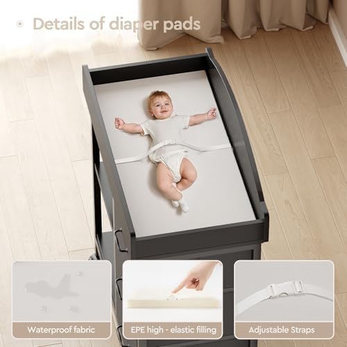 Yetom Changing Table, 3 Drawers&2 Shelves, Changing Table Dresser, Black