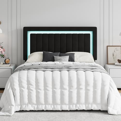 SHA CERLIN Full Size Velvet Bed Frame with LED Light, Black