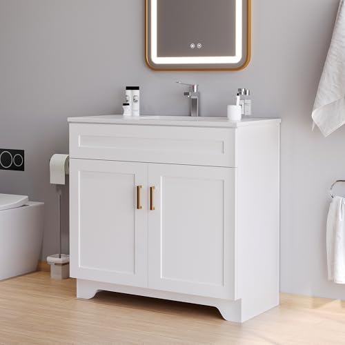 Bathroom Vanity, 36 Inch Bathroom Vanity with Sink, Freestanding Vanity with Sink and 2 Soft Closing Doors, Modern Bathroom Sink Cabinet (Paint, White, 36")