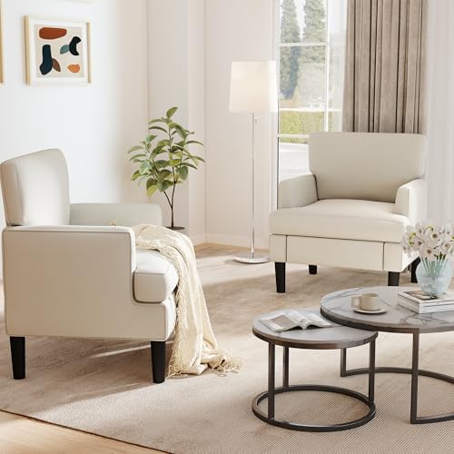 Kromax Accent Chair for Living Room Set of 2, Modern Reading Chair, Beige