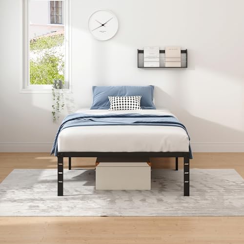 NEW JETO Metal Bed Frame,Twin Size Bed Frame with Storage Space,14 Inch