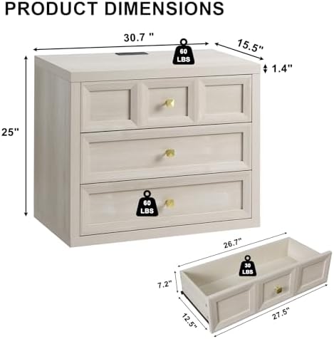 4-Piece Bedroom Set, 6 Drawer Dresser & 5 Drawer Tall Dresser and 3 Drawer King Size Nightstands Set of 2 with Charging Station, 4 Piece Farmhouse Wood Bedroom Dresser Sets,Grey White