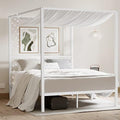 ikalido Full Size Metal Canopy Bed Frame, Heavy-Duty Support, White