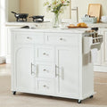 ONBRILL 47" Kitchen Island with 2 Storage Cabinets & 5 Drawers, White