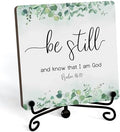 Inspirational Christian Desk Decor, Be Still And Know That I Am God Eucalyptus Sign, Desk Decorations For Office Home Living Room Bathroom, Eucalyptus Shelf Decor, Wooden Plaque With Stand (07)