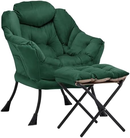 Lazy Chair with Ottoman, Comfy Reading Chair, Emerald Green