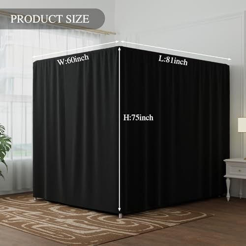 Black Canopy Bed Curtain 4 Corner Post Bed Curtains, Queen