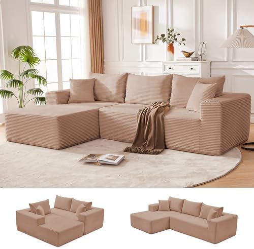 Mangodan 110” Boneless Couch, Cloud Sectional Sofa for Living Room, Camel