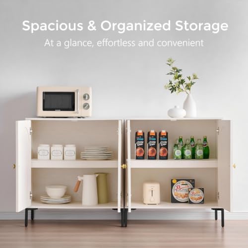 IFGET 123.5" W Modern Arched Sideboard Buffet Cabinet with Storage, White