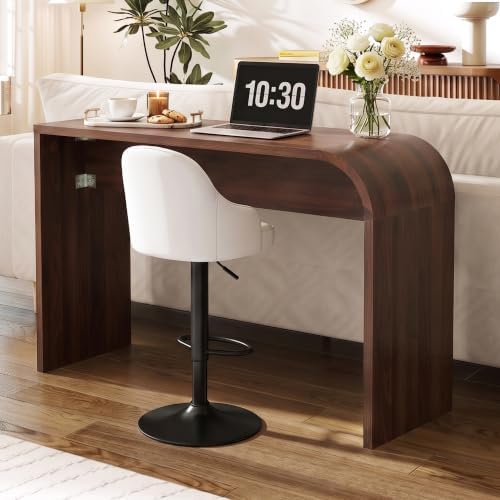 Curved Counter Height Bar Table, Narrow High Top Pub Dining Table - Walnut