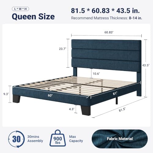 Allewie Queen Size Platform Bed Frame with Fabric Upholstered Headboard