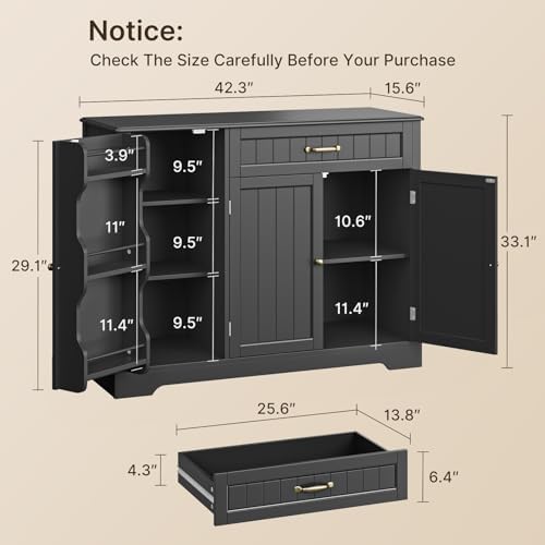 Gizoon Kitchen Sideboard Buffet Cabinet with Storage, Black