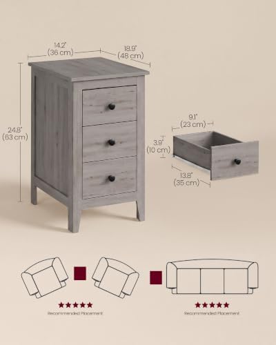 VASAGLE Side End Table with 3 Storage Drawers, Nightstand Farmhouse