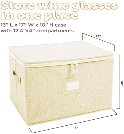storageLAB Wine Glass Storage Case | Hard Shell Felt Dividers | Cream