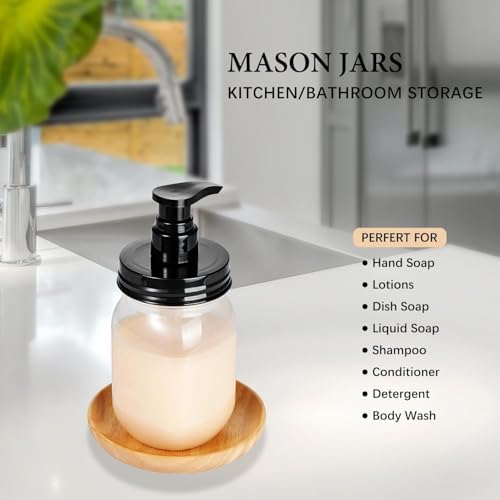 Amolliar Plastic Mason Jar Soap Dispenser with Pump Lid - 16OZ
