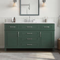 60 Inch Bathroom Vanity Single Sink, Solid Wood, Green | Pre Assembled Freestanding Bathroom Vanities with with 2 Soft Close Doors & 5 Dovetail Drawers, 0.78" Stone Top, Backsplash