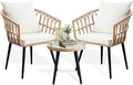 PORWEY 3 Piece Patio Bistro Set, Outdoor Wicker Balcony Furniture Sets
