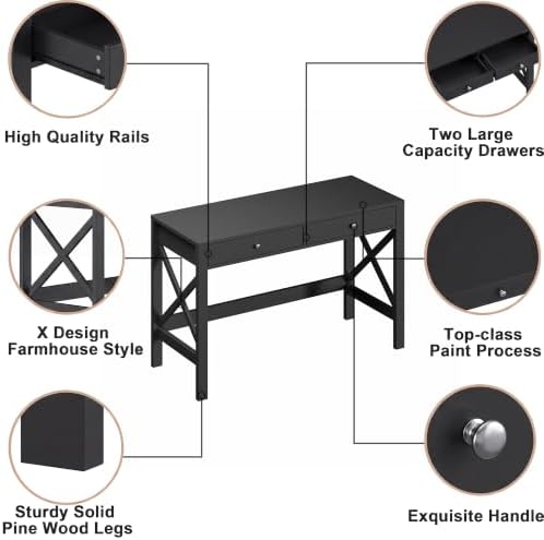 ChooChoo 47.2 Inches Farmhouse Computer Desk with 2 Drawers