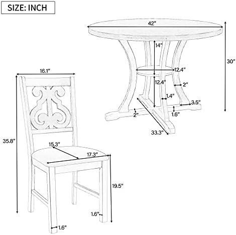 Harper & Bright Designs 5-Piece Round Dining Table and Chair Set, Round Dining Table with Shelf, Wood Dining Table Set for Family Dining Area