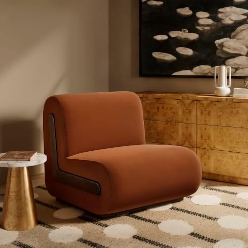 Modway Denby Performance Velvet Accent Chair with Wood Inlay in Rust