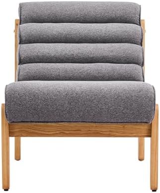 Christopher Knight Home Fluffy Low Profile Accent Chair, Modern Living Room Armless Lounge Chair, Fabric Comfy Reading Chair for Bedroom, Wooden Frame and Thick Padded Seat, Grey+Natural