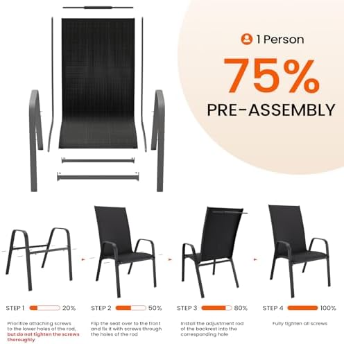 JEAREY Patio Dining Chairs Set of 4, Stackable Outdoor Chairs, Black