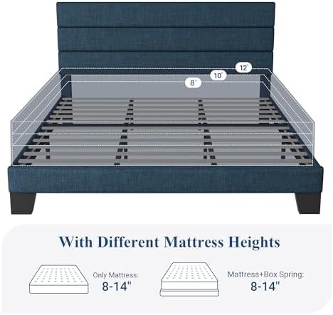 Allewie Cal King Size Platform Bed Frame with Fabric Upholstered Headboard