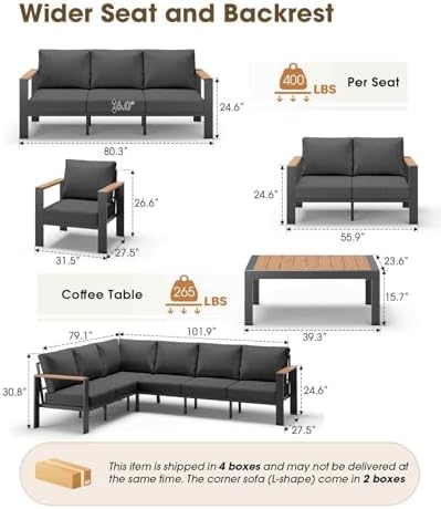 Aluminum Outdoor Patio Furniture Set 8 Seats, Outdoor Sectional Corner Sofa, Patio Conversation Set with Coffee Table & Washable Cushions, Furniture Set for Porch, Balcony, Deck, Graphite