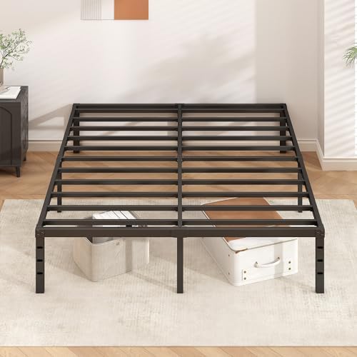 HLIPHA Metal Platform Bed Frame 14 Inch Tall,No Box Spring Needed,Queen Size Bed with Heavy Duty Strong Support Slats,Easy to Assemble,Black